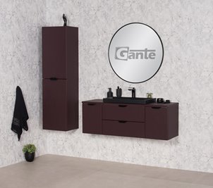 Burgundowa szafka łazienkowa wisząca z czarną umywalką nablatową czarny uchwyt 120 cm Magnolia