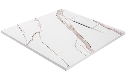 Brodzik kwadratowy biały struktura kamienia smc 90x90 Bazalt Carrara White Rea