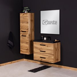 Szafka wisząca z czarną matową umywalką 80 cm kolor dąb naturalny 39/3 seria Fokus Loft Gante