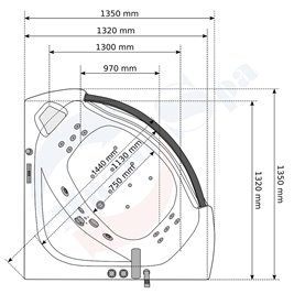 Wanna z hydromasażem narożna 135x135 cm MO-0057 podwójny biały zagłówek