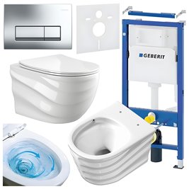 Zestaw podtynkowy stelaż GEBERIT DUOFIX + miska SKAL-WH-RIM-03 + przycisk DELTA 50 chrom