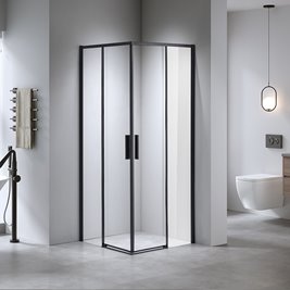 Czarna kabina prysznicowa kwadratowa Super Slim Nova 80x80 drzwi rozsuwane