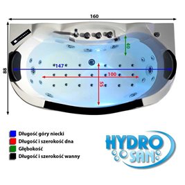 Wanna z hydromasażem przyścienna 160x88 cm Parma 924 Hydrosan