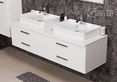 Szafka wisząca z dwiema umywalkami 160/50 cm blat biały seria Fokus B