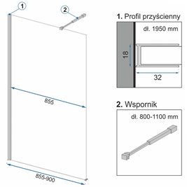 Czarna ścianka prysznicowa 90 cm czarna szyba Aero Ombre Rea