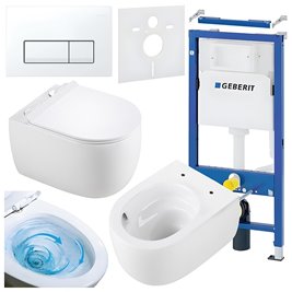 Zestaw podtynkowy stelaż GEBERIT DUOFIX + miska LAKE-WH-TR-01 + przycisk DELTA 50 biały