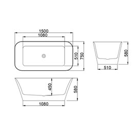Wanna wolnostojąca prostokątna 150 cm Viana Hydrosan