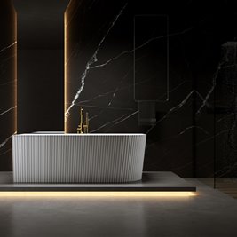 Wanna ryflowana przyścienna narożna lewa korek oraz przelew złoty 140 cm Rio Hydrosan