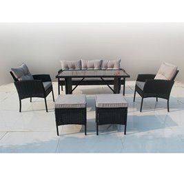 Zestaw mebli ogrodowych z technorattanu sofa, stół, krzesła, pufy Manas