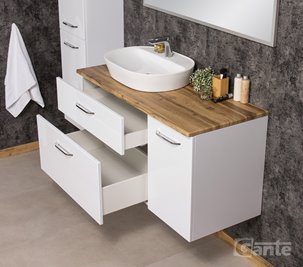 Szafka łazienkowa wisząca z umywalką nablatową i koszem 120 cm SETTO MODULO kolor biały połysk