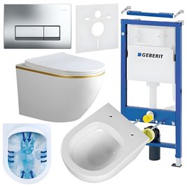 Zestaw podtynkowy stelaż GEBERIT DUOFIX + miska PEAK-WH-GL-RIM-03 + przycisk DELTA 50 chrom