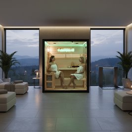 Sauna fińska 2 osobowa wysokotemperaturowa 4,5KW piec Harvia 150x140 cm FORSA2-BL zdjęcie 16