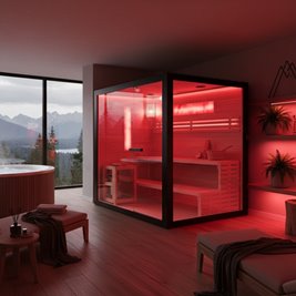 Duża sauna domowa z piecem Harvia