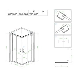 Czarna kabina prysznicowa kwadratowa 80x80 drzwi rozsuwane BL30A