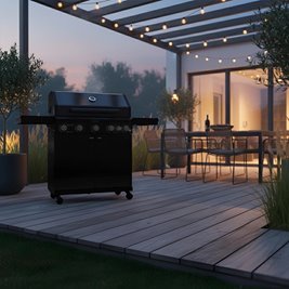 Grill gazowy ZEUS-D kolor czarny ruszt żeliwny moc 17,5 kW + pokrowiec + palnik boczny + LED zdjęcie 17