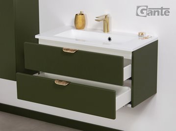 Oliwkowa szafka łazienkowa wisząca z umywalką złoty uchwyt 80 cm Magnolia