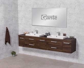 Szafka łazienkowa wisząca z dwiema umywalkami nablatowymi 210 cm 39/2 Fokus kolor orzech