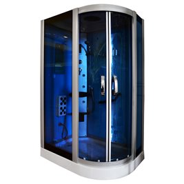 Kabina prysznicowa z hydromasażem na niskim brodziku błękitne ścianki 120x85 prawa MO-18220