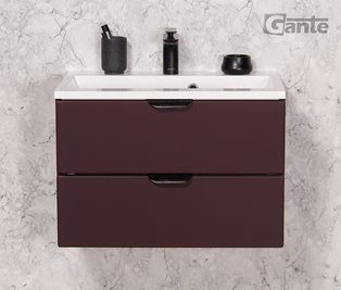 Burgundowa szafka łazienkowa wisząca z umywalką czarny uchwyt 60 cm Magnolia