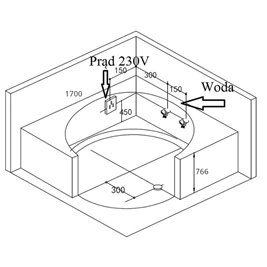 Wanna z hydromasażem okrągła do zabudowy + obudowa 170x170 cm Della 916