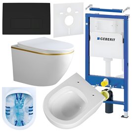 Zestaw podtynkowy stelaż GEBERIT DUOFIX + miska PEAK-WH-GL-RIM-03 + przycisk DELTA 50 czarny mat