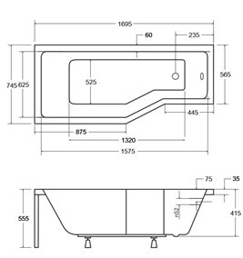 Wanna prostokątna Integra 170 Lewa Besco