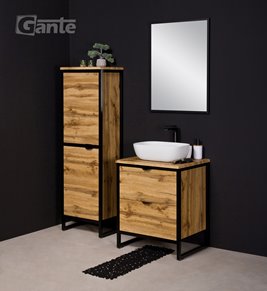 Szafka stojąca z białą umywalką styl loftowy 60 cm seria New York