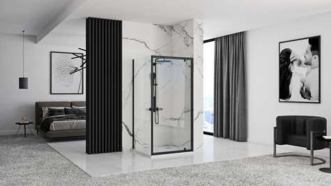 Czarna kabina prysznicowa, narożna 90x80 Rapid Swing Rea