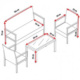 Meble ogrodowe kolor czarny technorattan sofa, stół, krzesła zestaw Pires
