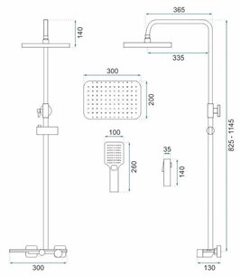 Inox zestaw prysznicowy z wylewką Helix Rea