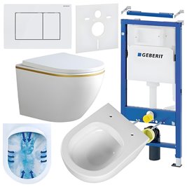 Zestaw podtynkowy stelaż GEBERIT DUOFIX + miska PEAK-WH-GL-RIM-02 + przycisk DELTA 30 biały