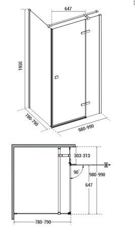 Stal szczotkowana prostokątna kabina prysznicowa 100x80 prawa Pixa Besco PPP108-195GR zdjęcie 8