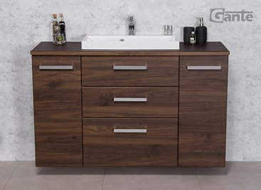 Szafka łazienkowa wisząca z umywalką nablatową 120 cm 39/3 Fokus kolor orzech