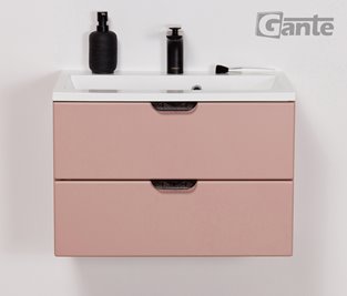 Szafka łazienkowa pudrowy róż z umywalką czarny uchwyt 60 cm Magnolia Gante