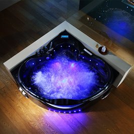 Czarna wanna z hydromasażem narożna 155x155 cm Eos 932 Hydrosan