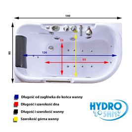 Wanna z hydromasażem narożna 140x80 cm Lemur 796 Hydrosan Prawa