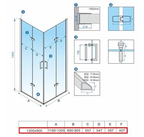 Złota kabina prysznicowa drzwi składane prostokątna 120x90 KZ13CG