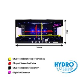 Czarna prostokątna wanna z hydromasażem 160x84 cm Iris 933C Hydrosan