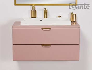 Szafka łazienkowa pudrowy róż z umywalką nablatową złoty uchwyt 80 cm Magnolia Gante