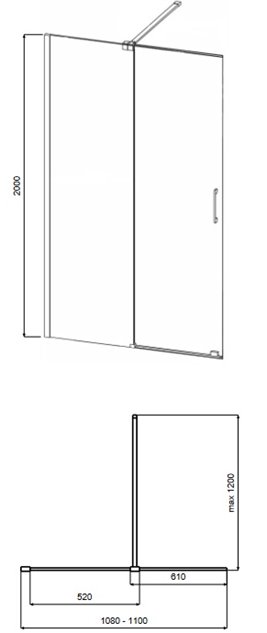 Złota ścianka prysznicowa rozsuwana 110 cm Vayo Gold Besco