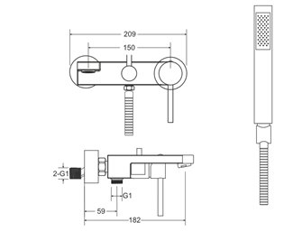 Bateria wannowa ścienna czarna Decco Besco BW-DS-CZ