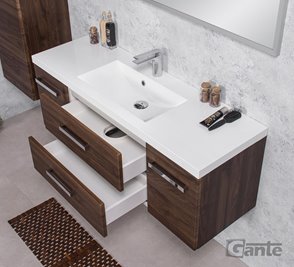 Szafka łazienkowa wisząca z umywalką 120 cm 39/2 Fokus kolor orzech