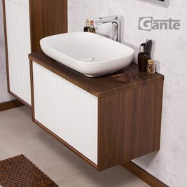 Szafka łazienkowa wisząca z umywalką dąb wenge/biały mat 80 cm Venus Gante