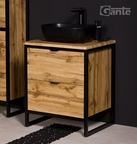 Szafka stojąca z czarną umywalką styl loftowy 60 cm seria New York