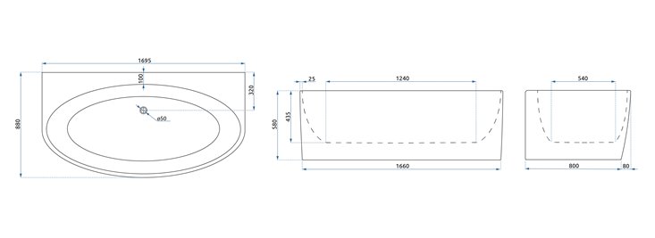 Wanna wolnostojąca akrylowa przyścienna 170 cm Malta Rea
