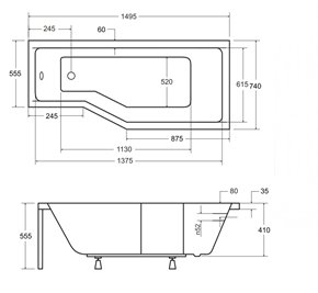 Czarno-biała wanna prostokątna z obudową Integra 150 Prawa Besco