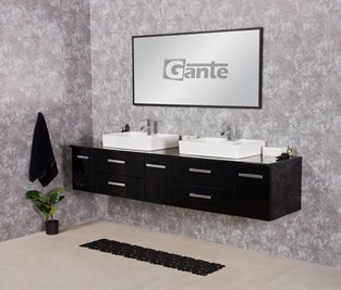 Czarna Szafka wisząca z dwiema umywalkami 210 cm LUNAC2 seria Fokus C