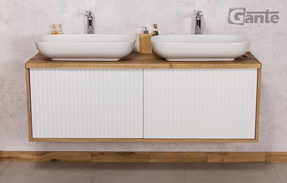 Szafka łazienkowa wisząca z umywalkami dąb naturalny/biały mat 140 cm Venus Gante