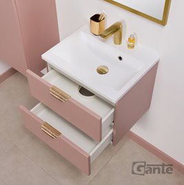Szafka łazienkowa pudrowy róż z umywalką złoty uchwyt 50 cm Magnolia Gante