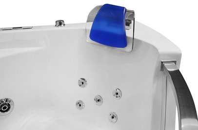 Wanna z hydromasażem narożna 135x135 cm MO-0057 niebieski zagłówek